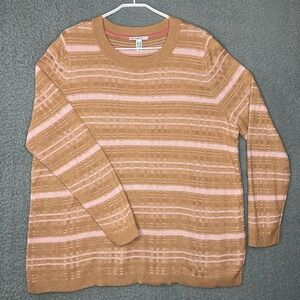 Isaac Mizrahi Live Sweater Womens 1X Striped Round Neck Pullover Cozycore Blouse